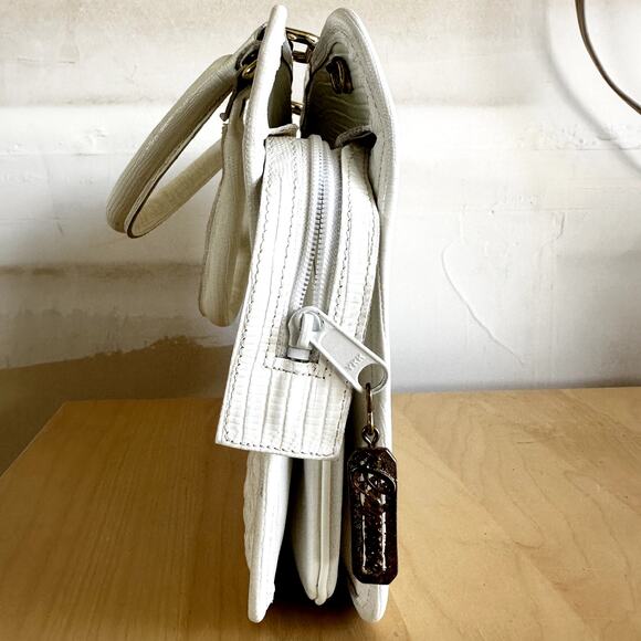 VTG Caprice Patchwork Handbag Snakeskin Leather Retro Ostrich Embossed White - Picture 4 of 9